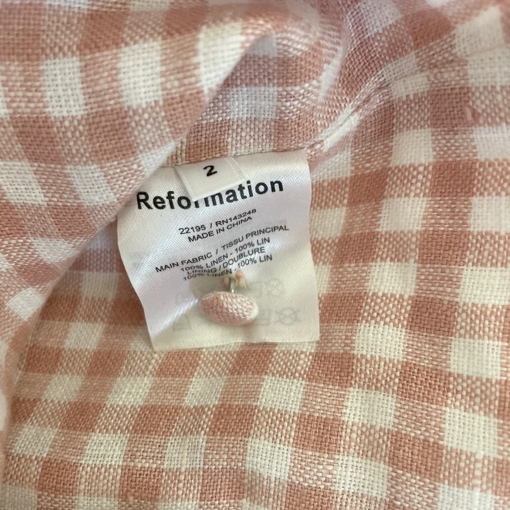 Reformation Norton Linen Top Blush Check - Picture 4 of 6